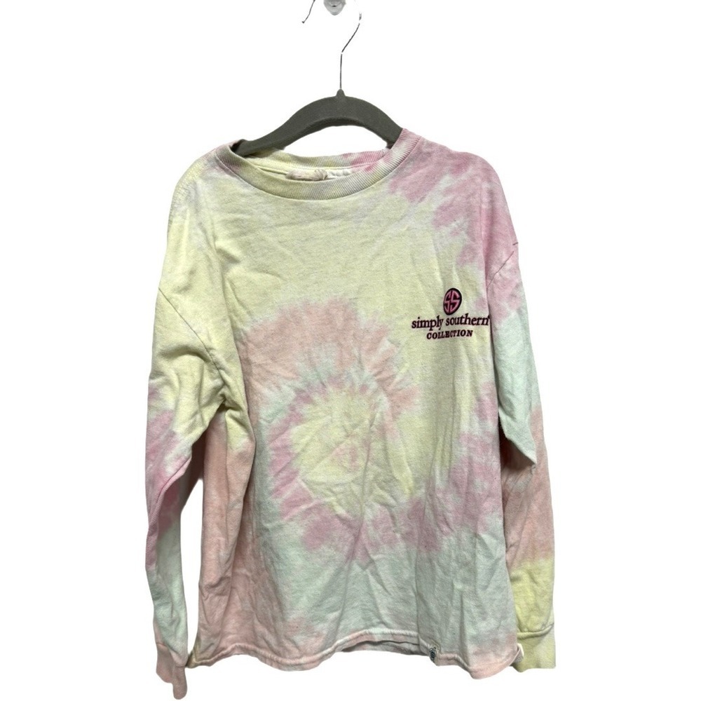 Simply Southern Sloth Tie Dye Long Sleeve Shirt Kids M Pink Yellow Graphic Tee